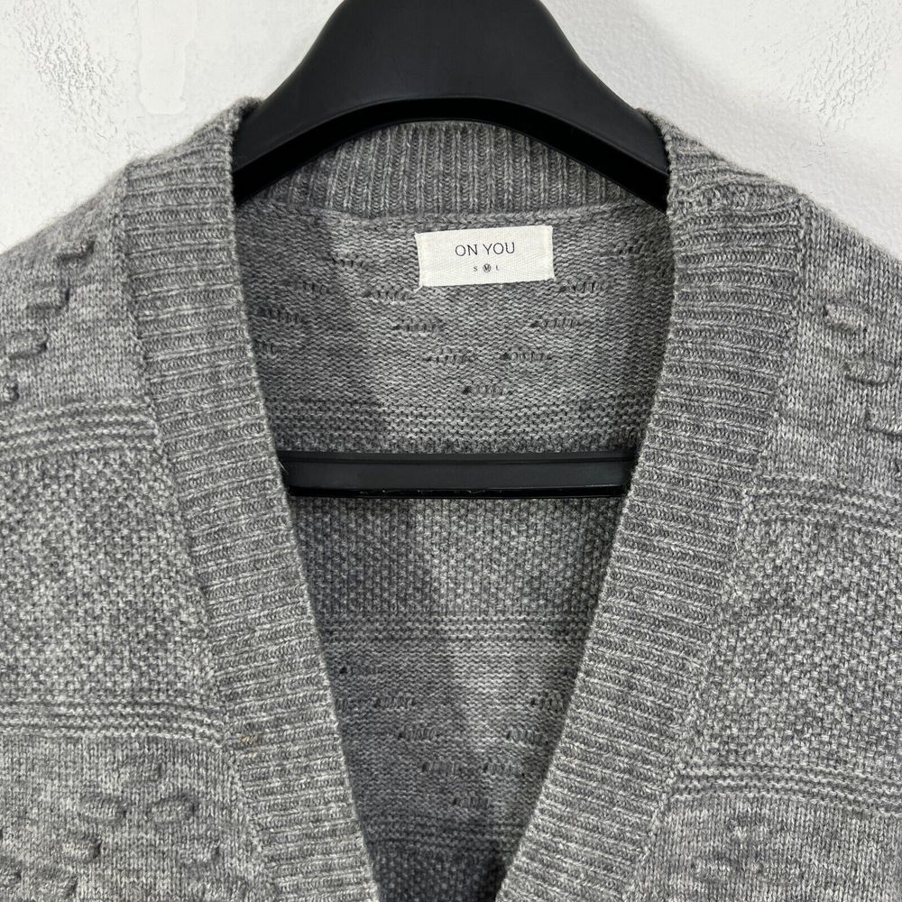 Sweater Cardigan Mixed Pattern Knit Womens Medium Gray Boho Lagen‎ Pouch Pockets - Picture 7 of 12